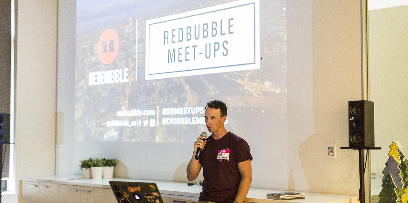 Shaun speaking at a Redbubble and Dribbble meetup